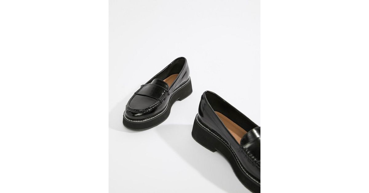 asos design militant premium chunky leather loafer flat shoes