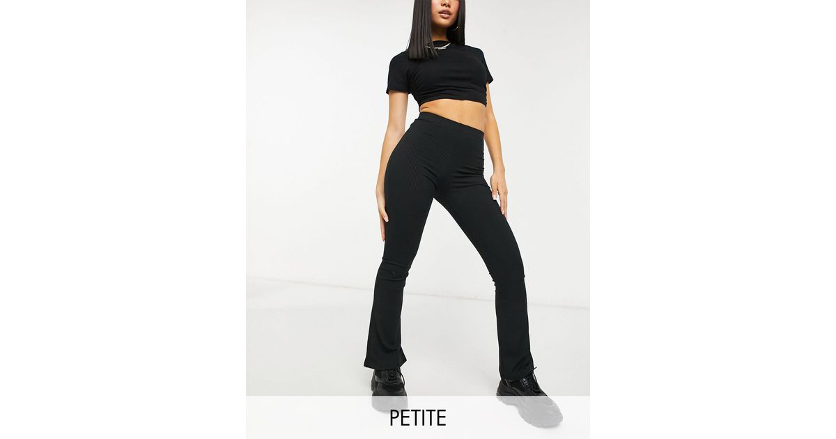 Topshop Unique Petite Ribbed Flare Trousers in Black | Lyst