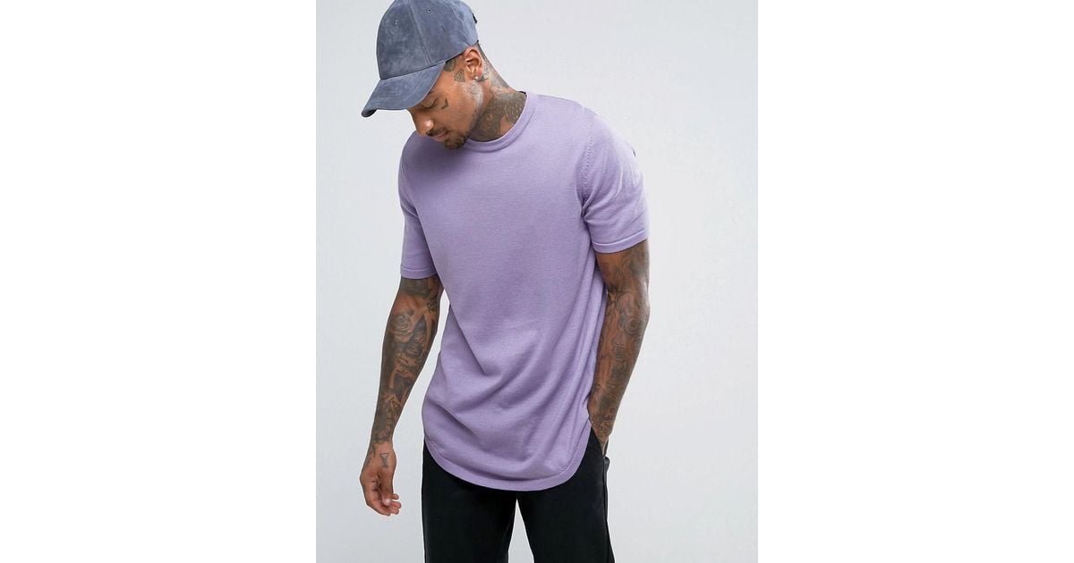 ASOS Longline T-shirt With Curved Hem In Lilac in Purple for Men