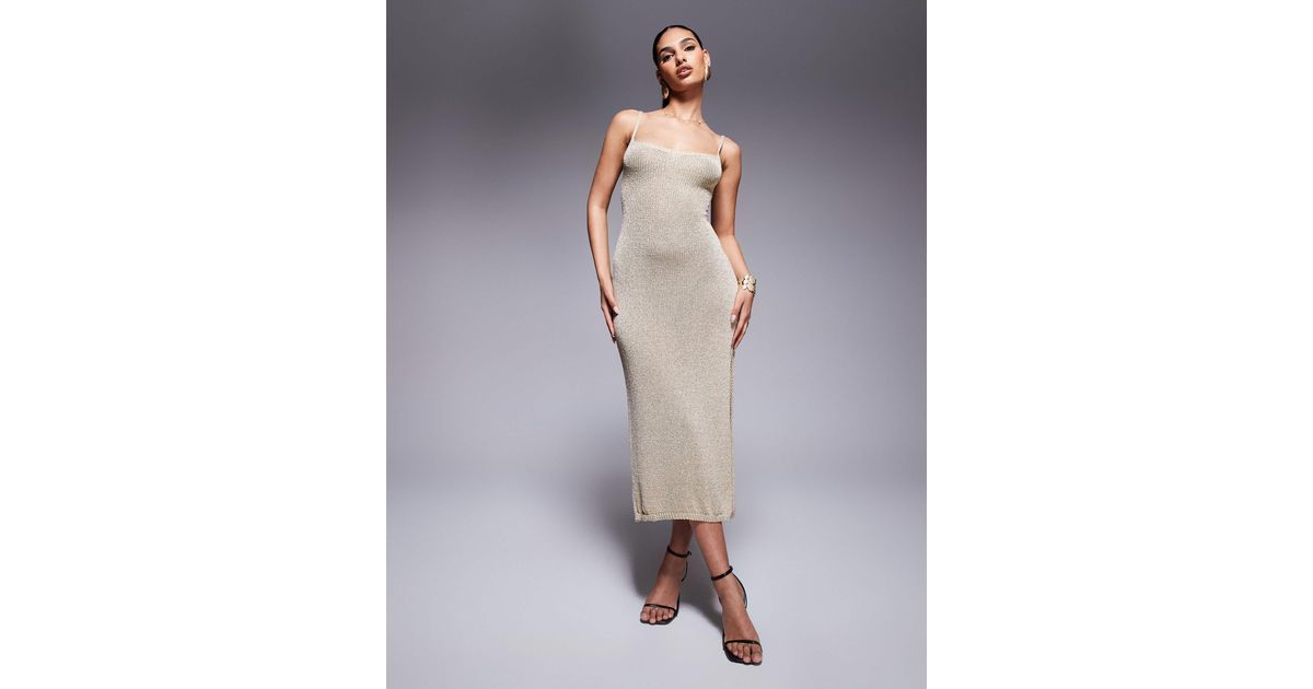 gold dress missy empire Gold Metallic Missy Empire Dresses Missy Empire Skylar Gold Metallic Knit Midi Dress LIGHT GOLD