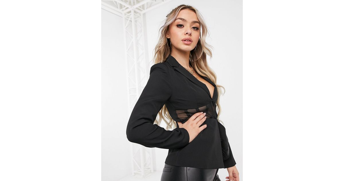 Club L tailored corset mesh blazer in black