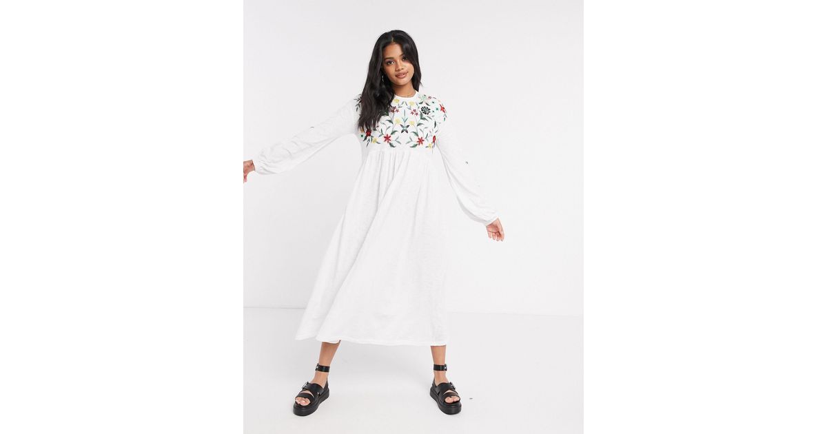 white embroidered smock dress