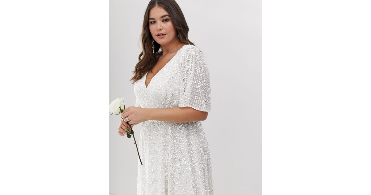 asos bridal curve flutter sleeve sequin maxi