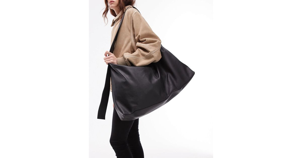 TOPSHOP Leon Leather Tote Bag With Strap Detail in Black Lyst