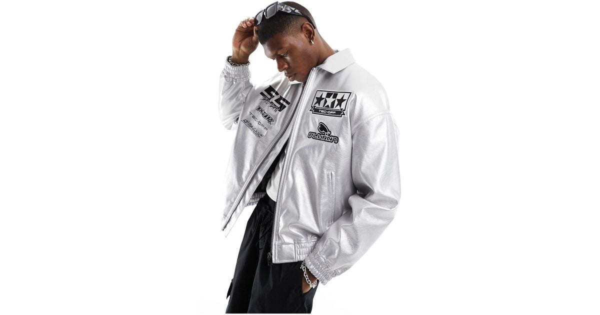 Bershka Motocross Metallic Bomber Jacket in White for Men | Lyst