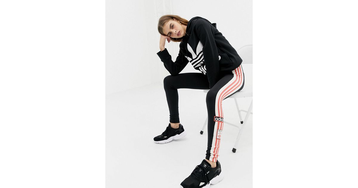 adidas originals three stripe leggings with vintage logo in black