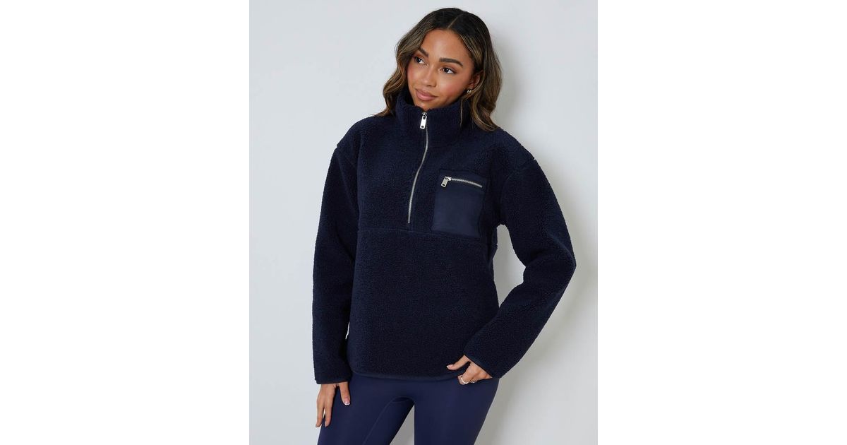 Threadbare Half Zip Borg Fleece in Blue | Lyst UK