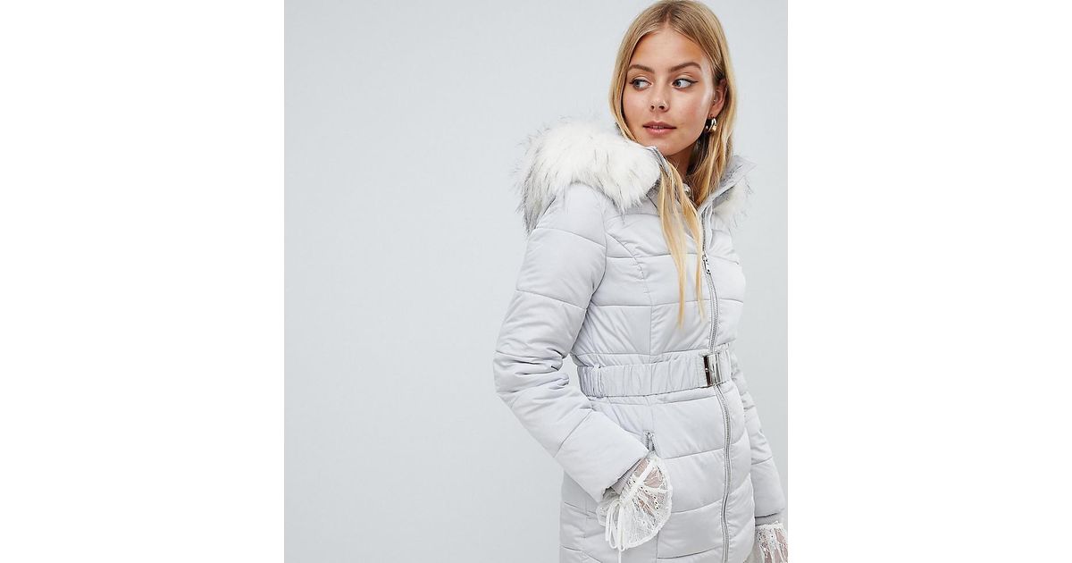 miss selfridge black belted puffer coat