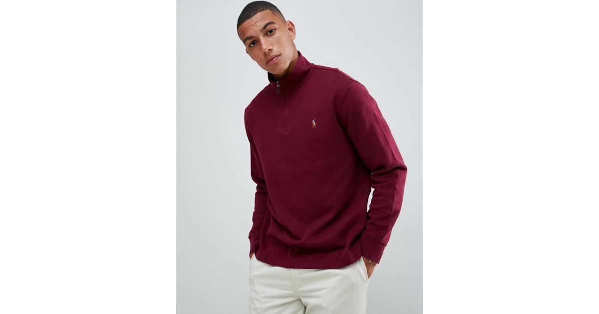 polo ralph lauren half zip knitted jumper in navy with multi player logo