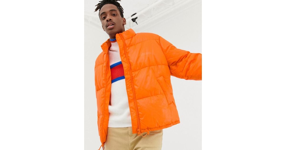 Cheap Monday Denim Puffer Jacket Orange for Men - Lyst