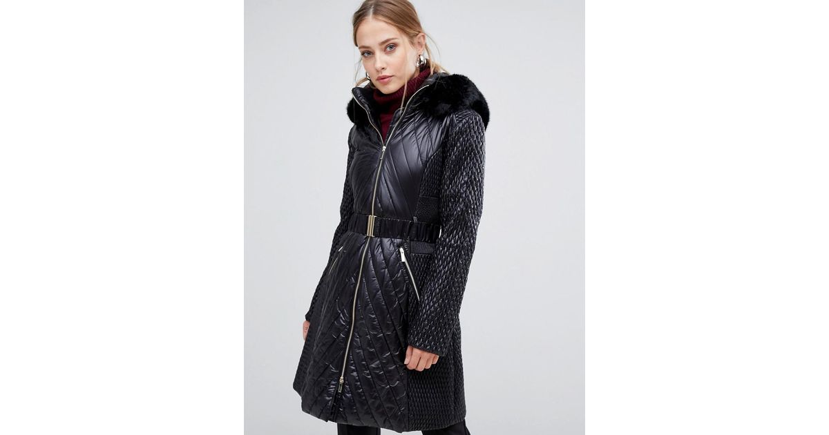 Karen Millen Faux Fur - Trim Quilted 