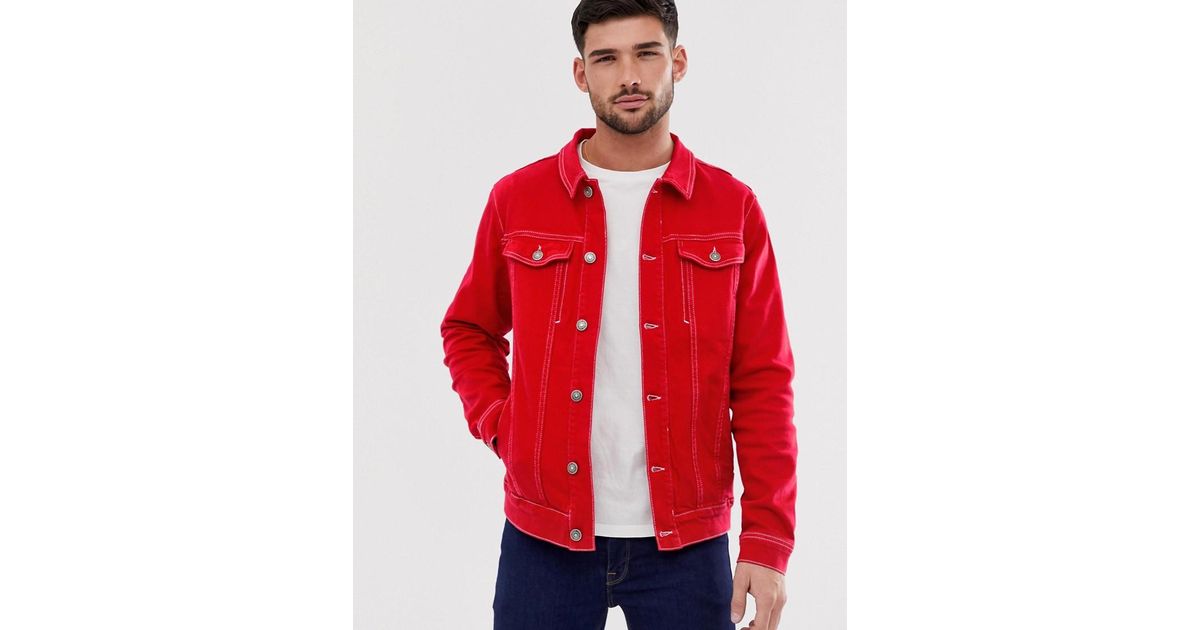 pull and bear red denim jacket