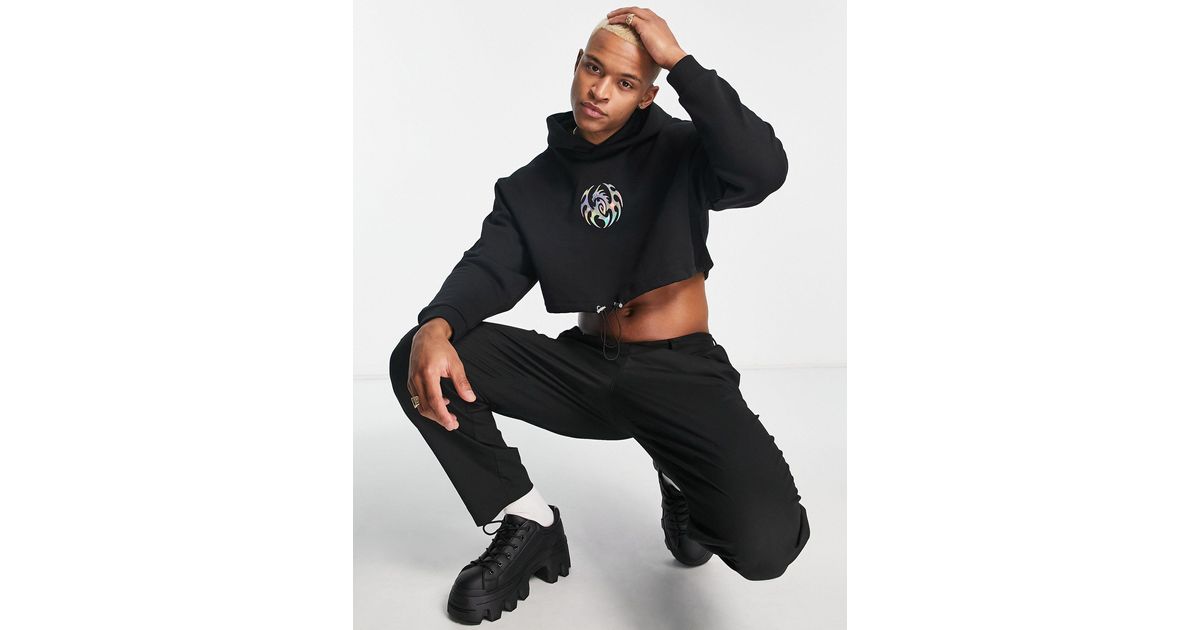 ASOS Oversized Cropped Hoodie in Black for Men Lyst