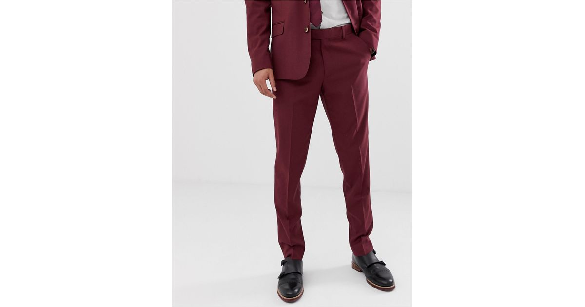 burgundy skinny suit