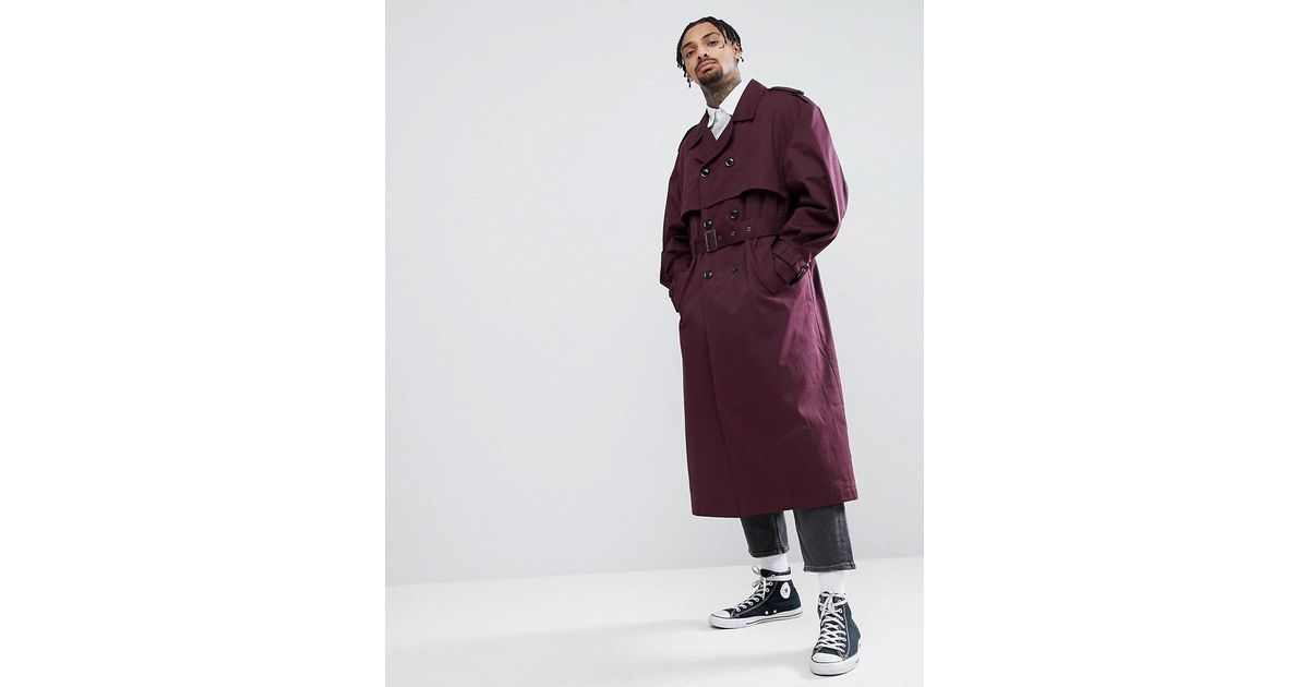 Trench-coat oversize - Bordeaux ASOS pour homme en coloris Rouge | Lyst