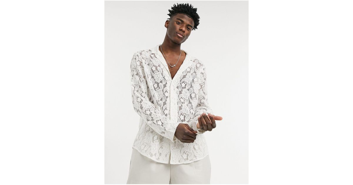ASOS Regular Fit Lace Shirt With Revere Collar in White for Men