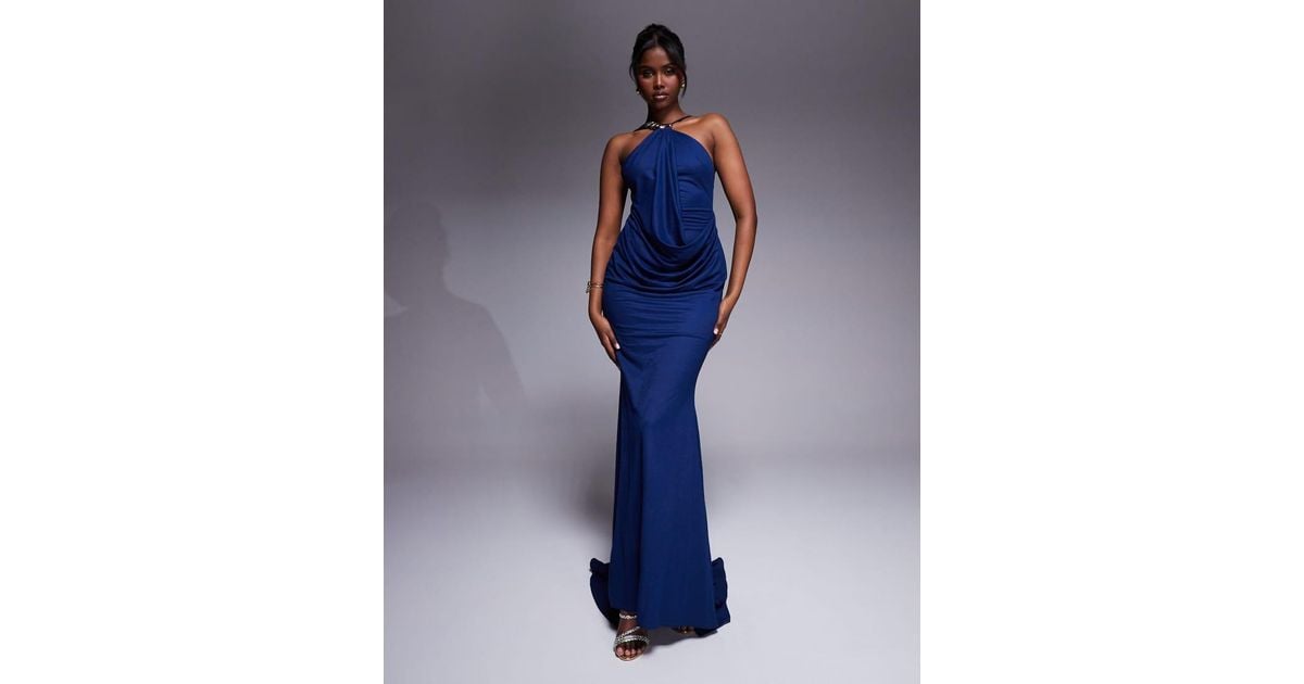 ASOS Premium Jersey Linen Halterneck Maxi Dress With Multi Trim