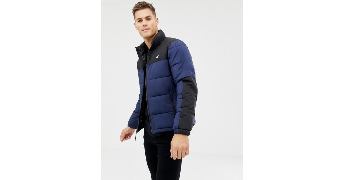hollister icon logo puffer jacket in black