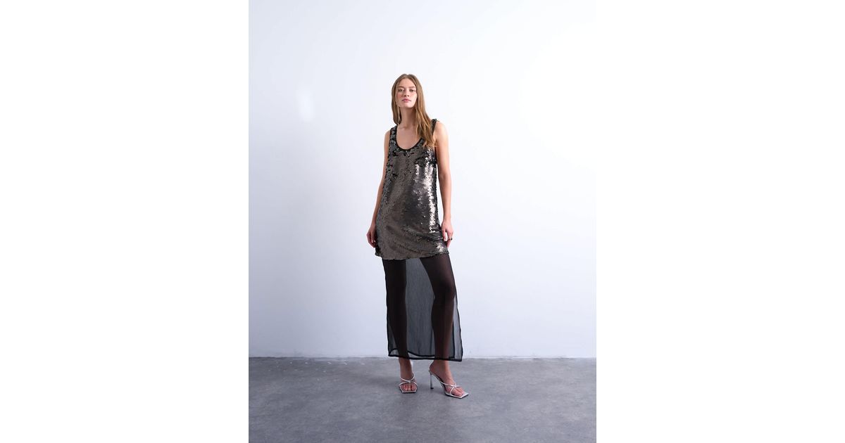 knee length dresses for ladies Rent Topshop Disco Sequin Midi Dress In Colbalt main image 1