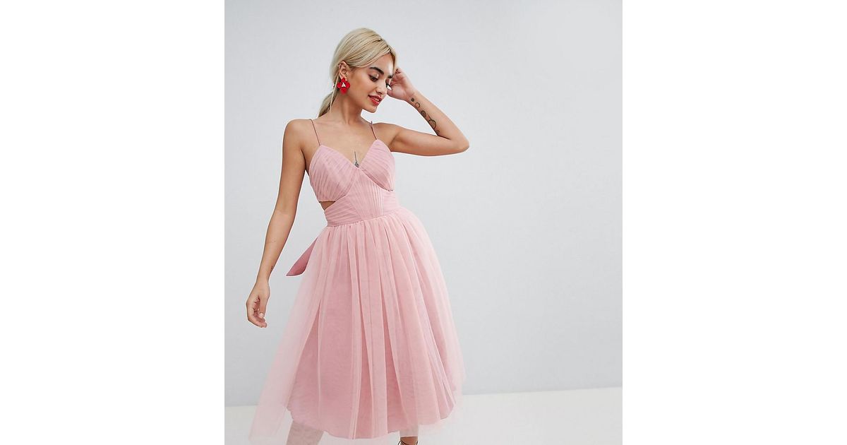 asos petite premium tulle mini prom dress with ribbon ties