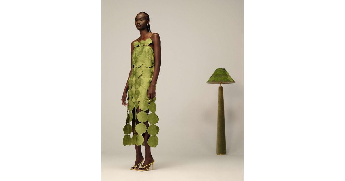 ARRANGE Cutwork Floral Midi Dress With Fringe Hem in Green | Lyst