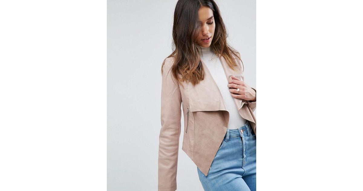 ASOS Leather Waterfall Jacket in Pink Lyst UK