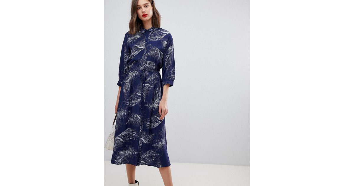 Warehouse feather print midi shirt dress sales