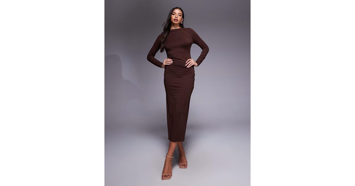 ASOS Ruched Side Seam Long Sleeve Maxi Dress in Purple | Lyst