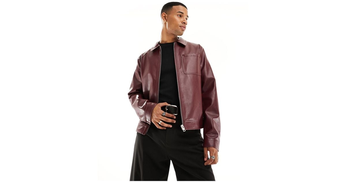 Blouson harrington en imitation cuir bordeaux ASOS pour homme en coloris Rouge Lyst