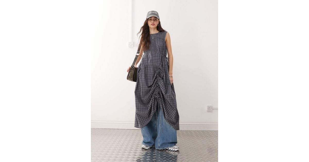 Collusion Channel Check Maxi Dress in Blue | Lyst