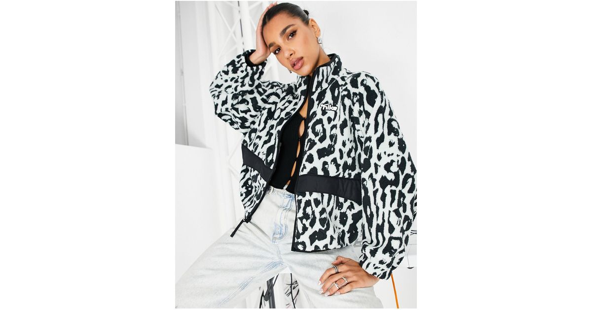Nike Sherpa Animal Print Jacket in Black - Lyst
