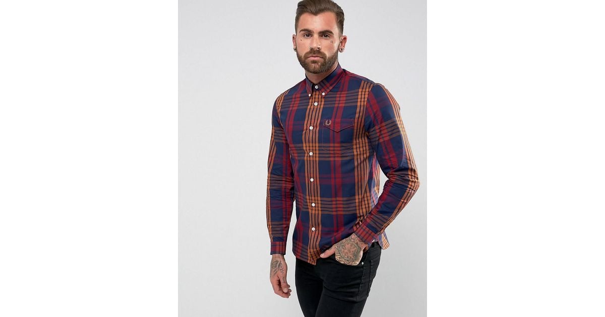 Fred Perry Cotton Twill Check Shirt In Red for Men - Lyst