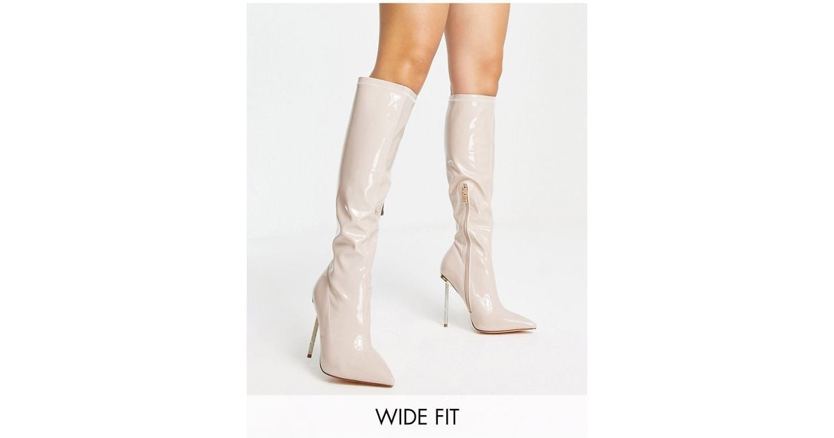 simmi london melisa knee boots in with metal plating in black croc