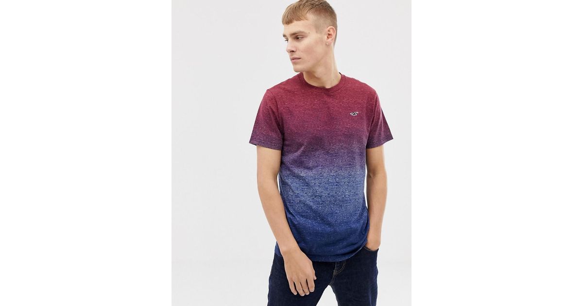 Hollister Red Icon Logo Dip Dye T Shirt In Burgundy To Navy For Men