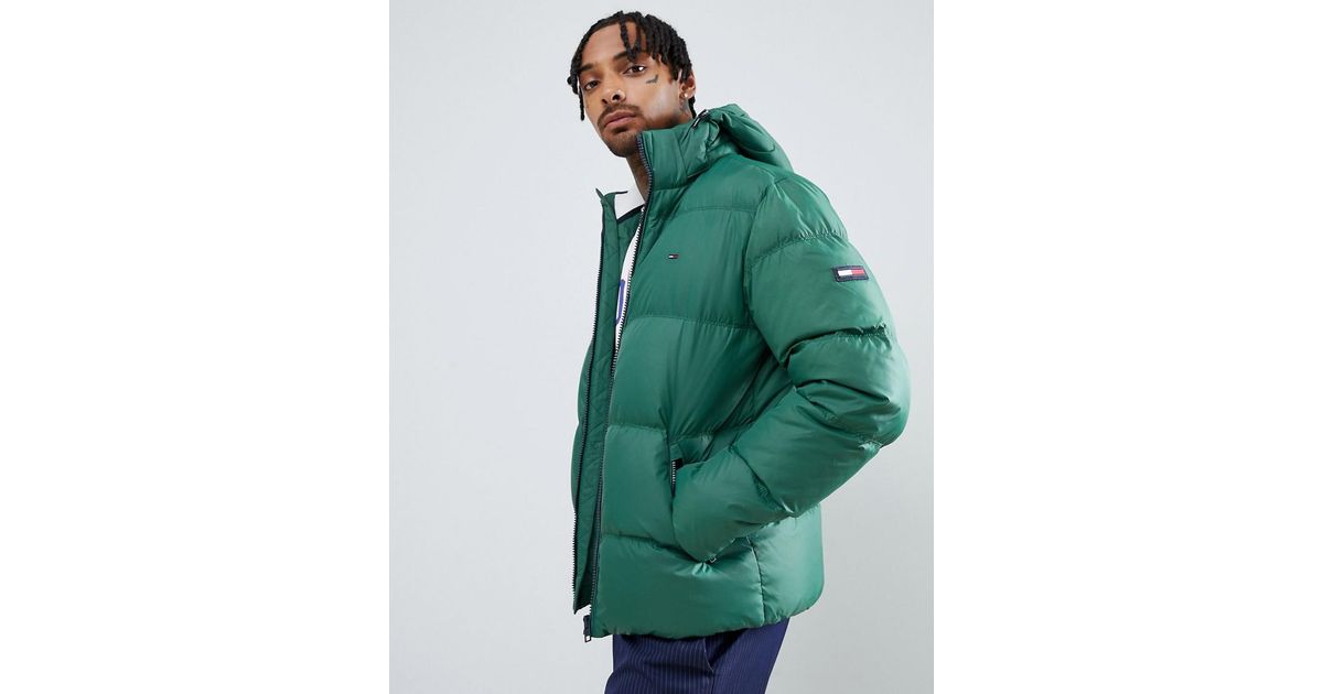 Tommy Hilfiger Down Jacket Detachable Hood In Green for Men | Lyst