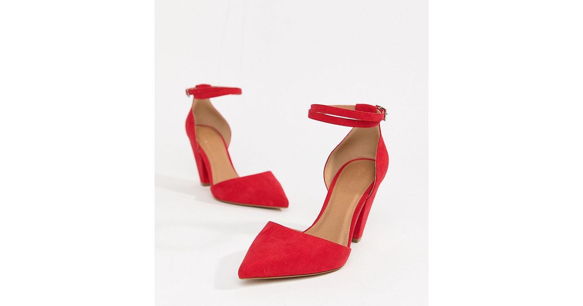 red mid heel shoes