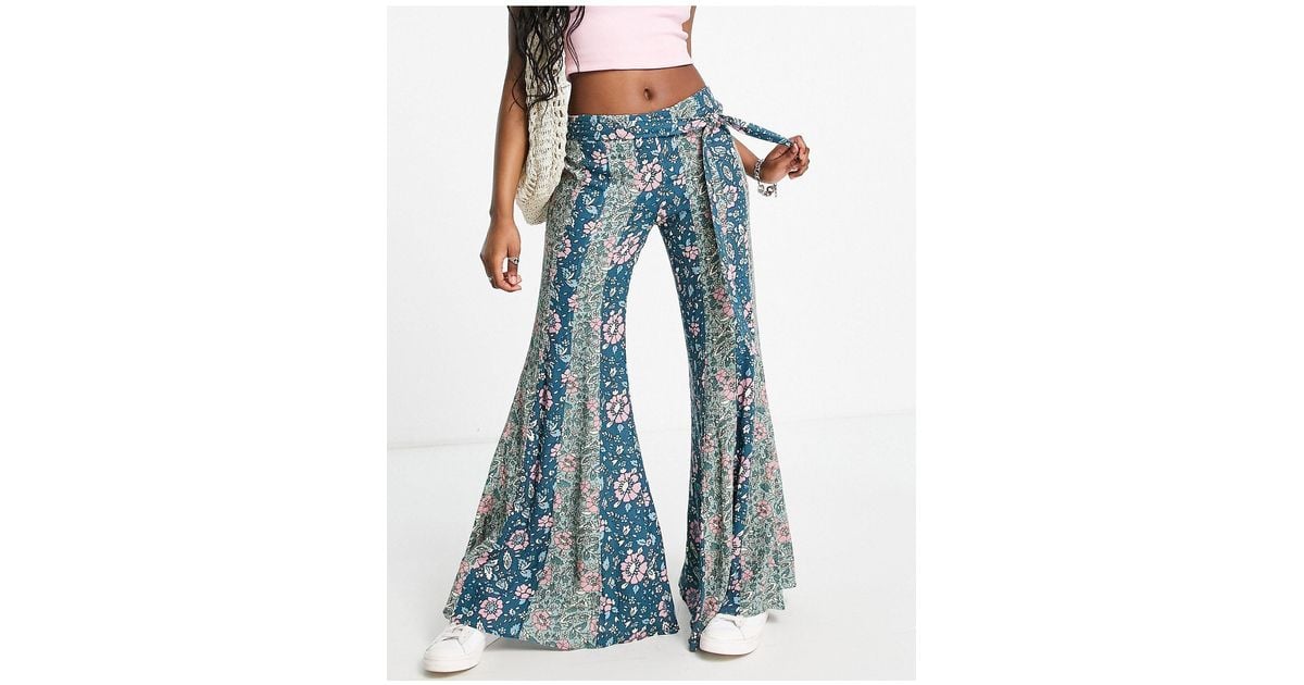Free People Bali Sultry Bohemian Flared Pants in Blue