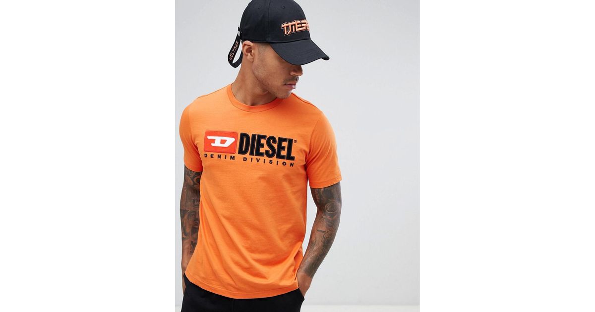 DIESEL T-just-division Industry Logo T-shirt Orange for Men | Lyst