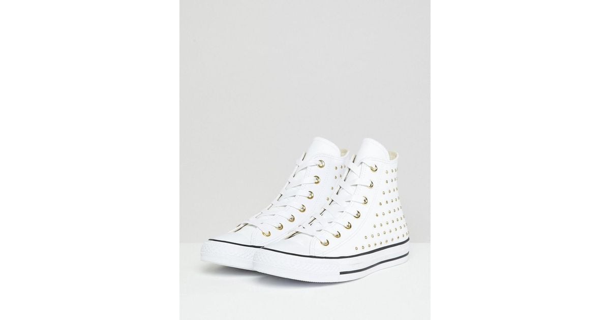 Converse Chuck Taylor All Star Leather Studded Hi Sneakers In White | Lyst