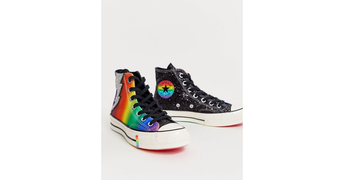 black and rainbow converse