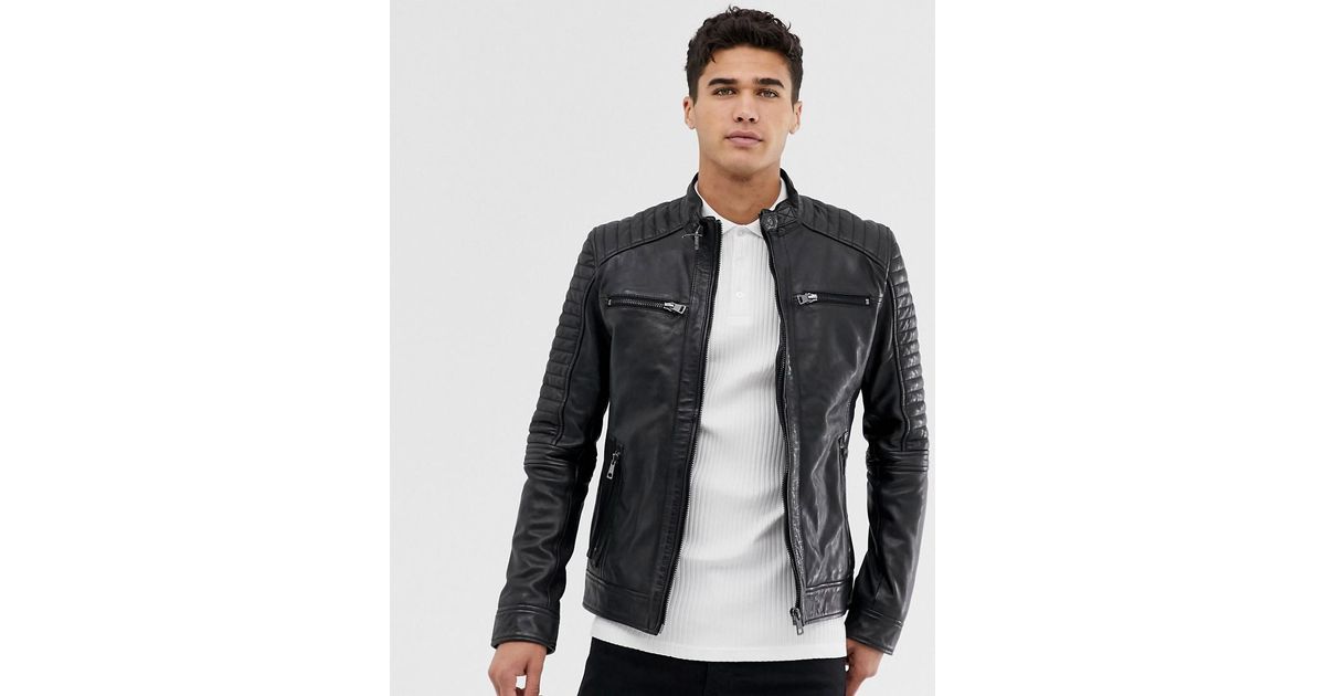 Barney S Originals Black Original Real Leather 4 Pocket Biker Jacket For Men