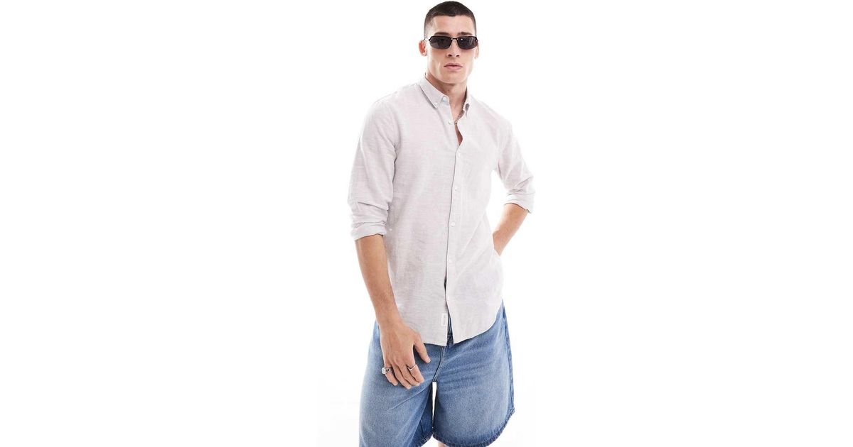 Camisa De Lino Flameado De Morado Hollister de hombre de color Blanco Lyst