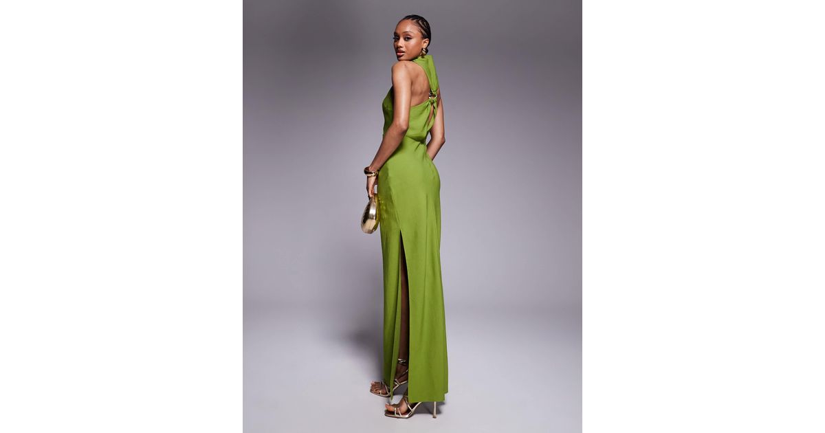 ASOS Asos Design Tall High Neck Maxi Dress With Hardware Trim in Green |  Lyst
