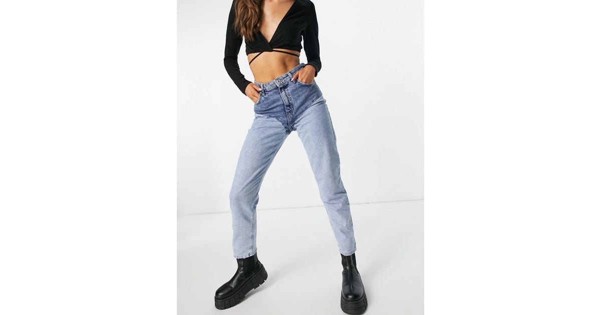 Bershka Denim Two Tone 90s Mom Jeans in Blue - Lyst