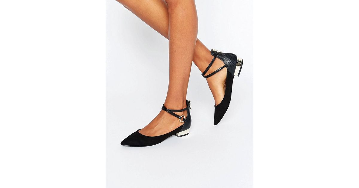 ALDO Biacci Ankle Strap Plated Heel Flat Shoes in Black | Lyst