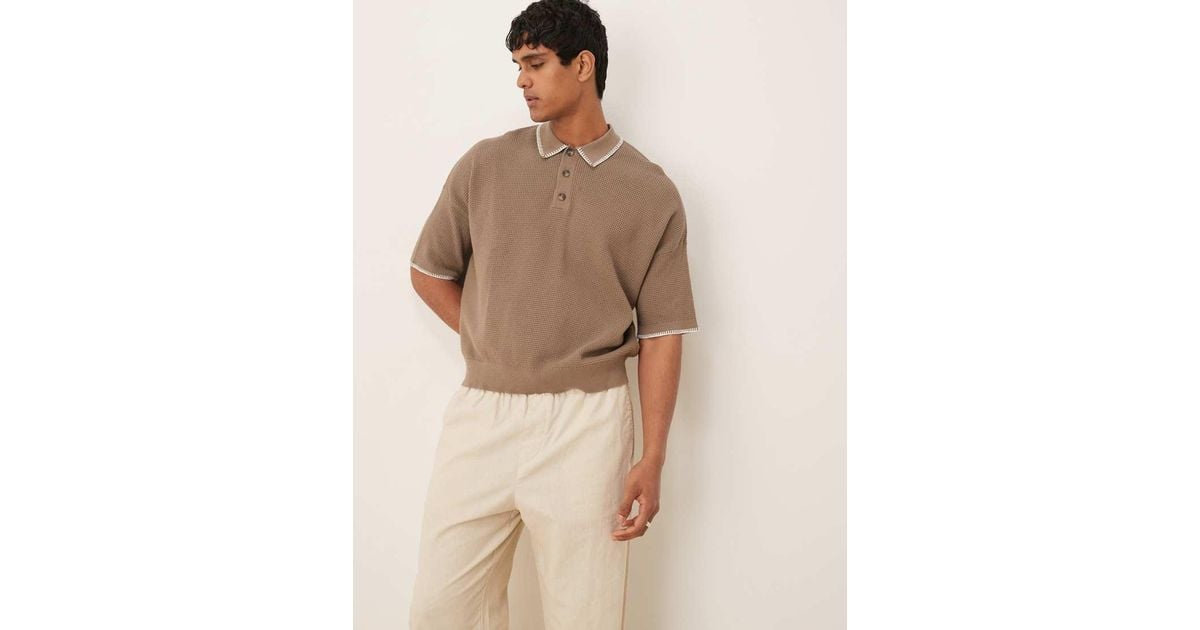 Men's Plus Size V-Pattern Contrast Knit Polo Shirt