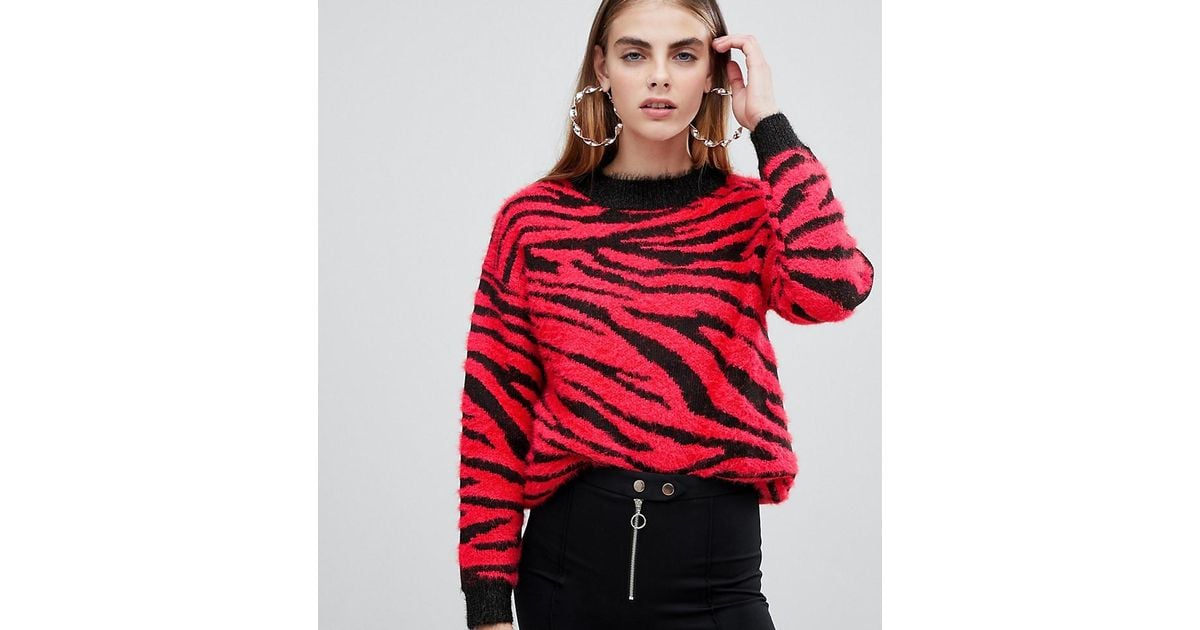 bershka zebra print jumper in lilac