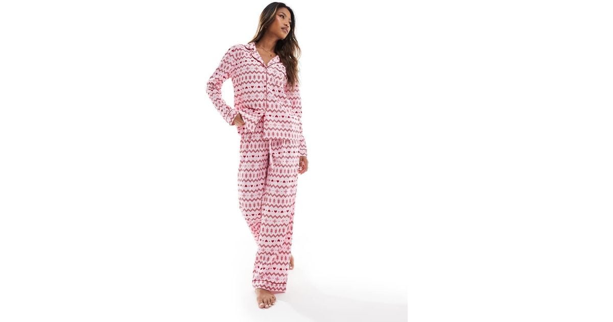 Boux Avenue Christmas Fleece Long Sleeve Trouser Pjs in Pink
