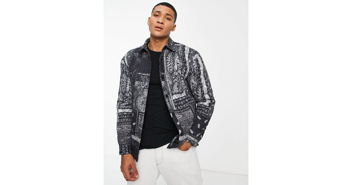 TOPMAN Paisley Quilted Overshirt in 