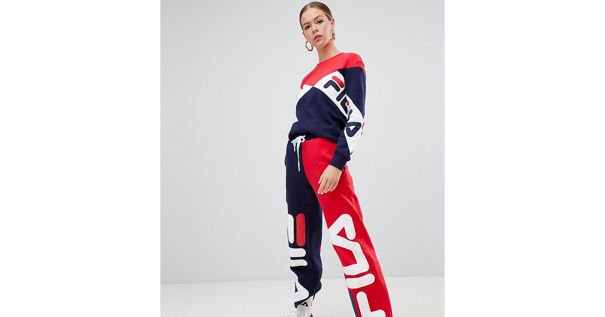 Fila Cotton Tracksuit Bottoms With Large Front Logo In Color Block  Two-piece in Red - Lyst